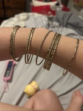 Gold-Tone Textured Bangle Bracelet Set - Women Jewelry